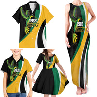 Jamaica Independence Day Personalized Family Matching Tank Maxi Dress and Hawaiian Shirt Green and Yellow Tribal Hummingbird - Wonder Print Shop