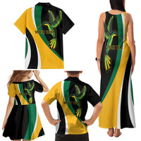 Jamaica Independence Day Personalized Family Matching Tank Maxi Dress and Hawaiian Shirt Green and Yellow Tribal Hummingbird - Wonder Print Shop