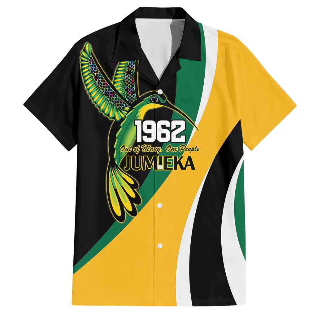 Jamaica Independence Day Personalized Family Matching Tank Maxi Dress and Hawaiian Shirt Green and Yellow Tribal Hummingbird - Wonder Print Shop