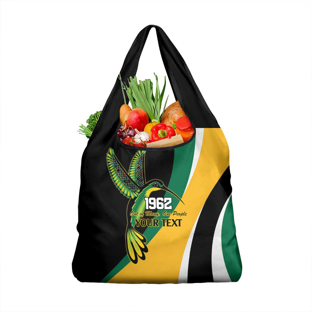 Jamaica Independence Day Personalized Grocery Bag Green and Yellow Tribal Hummingbird - Wonder Print Shop
