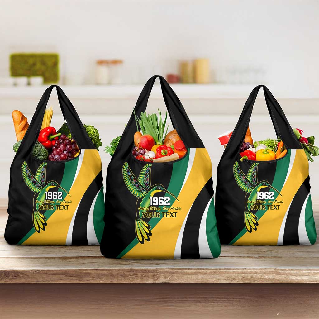 Jamaica Independence Day Personalized Grocery Bag Green and Yellow Tribal Hummingbird - Wonder Print Shop