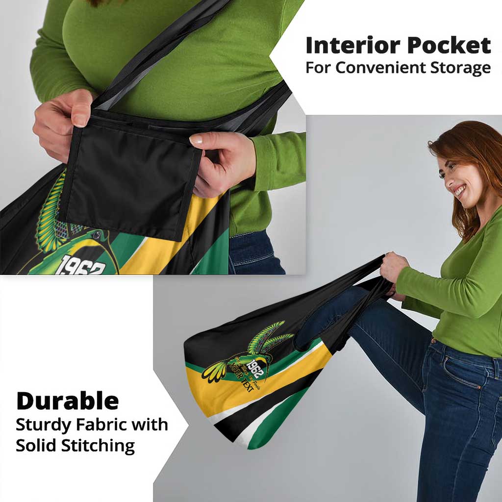 Jamaica Independence Day Personalized Grocery Bag Green and Yellow Tribal Hummingbird - Wonder Print Shop