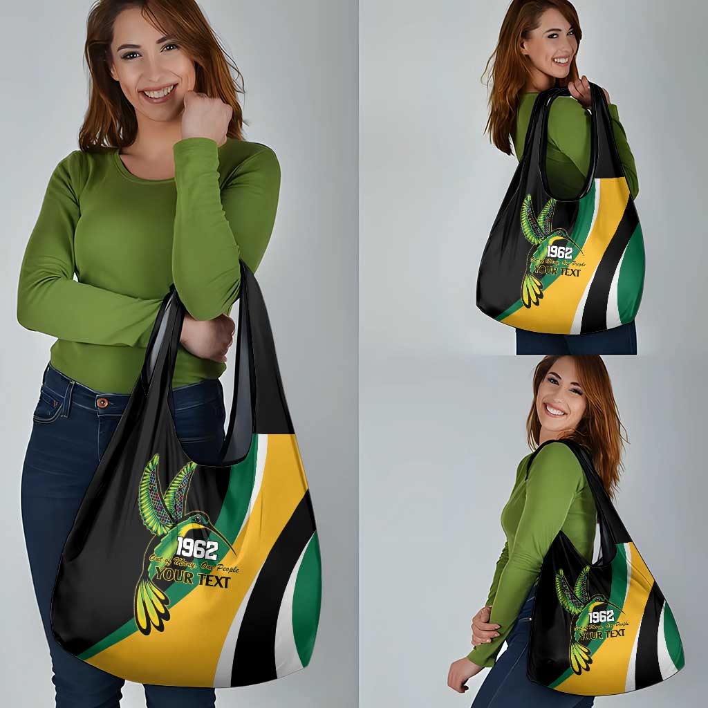 Jamaica Independence Day Personalized Grocery Bag Green and Yellow Tribal Hummingbird - Wonder Print Shop