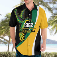 Jamaica Independence Day Personalized Hawaiian Shirt Green and Yellow Tribal Hummingbird - Wonder Print Shop