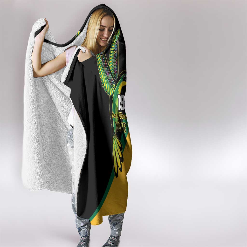 Jamaica Independence Day Personalized Hooded Blanket Green and Yellow Tribal Hummingbird - Wonder Print Shop