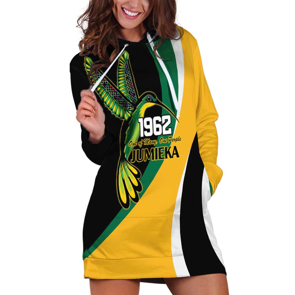 Jamaica Independence Day Personalized Hoodie Dress Green and Yellow Tribal Hummingbird - Wonder Print Shop