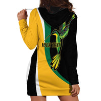 Jamaica Independence Day Personalized Hoodie Dress Green and Yellow Tribal Hummingbird - Wonder Print Shop