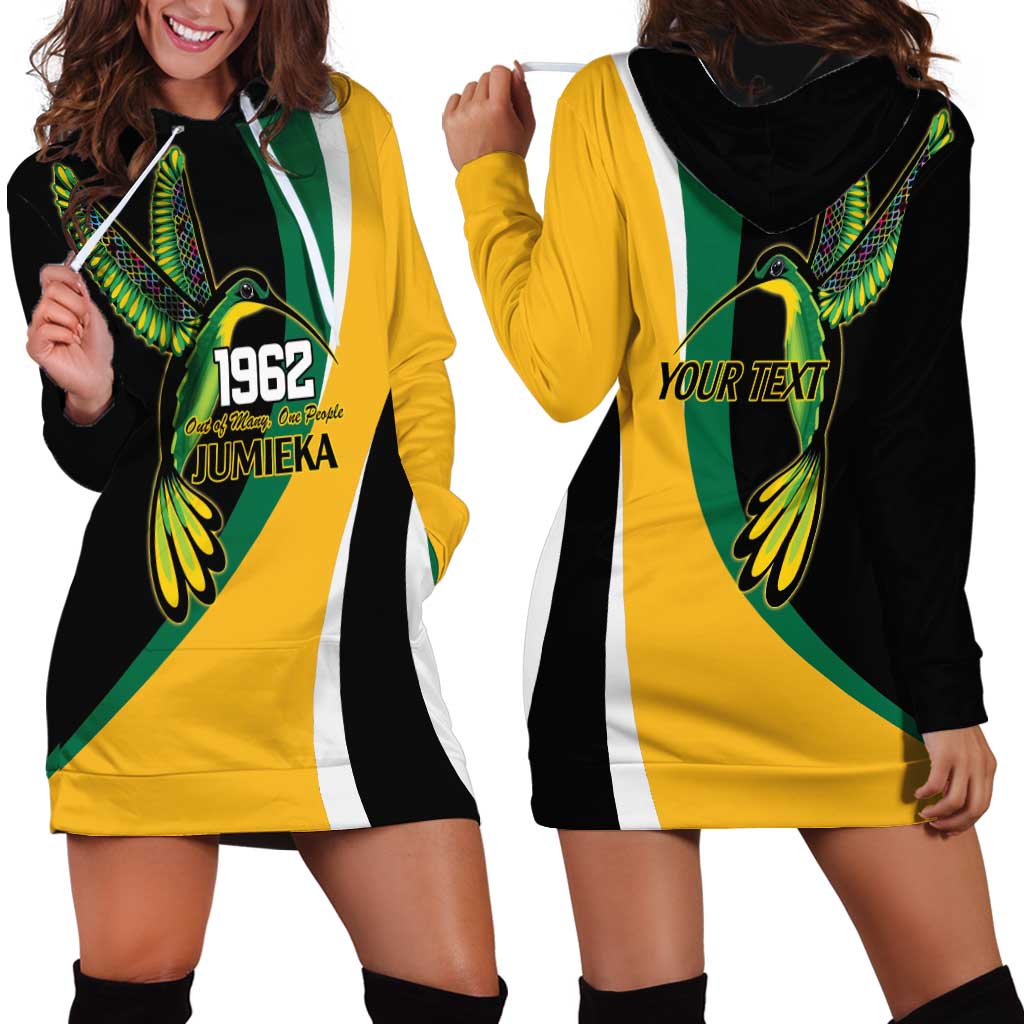 Jamaica Independence Day Personalized Hoodie Dress Green and Yellow Tribal Hummingbird - Wonder Print Shop