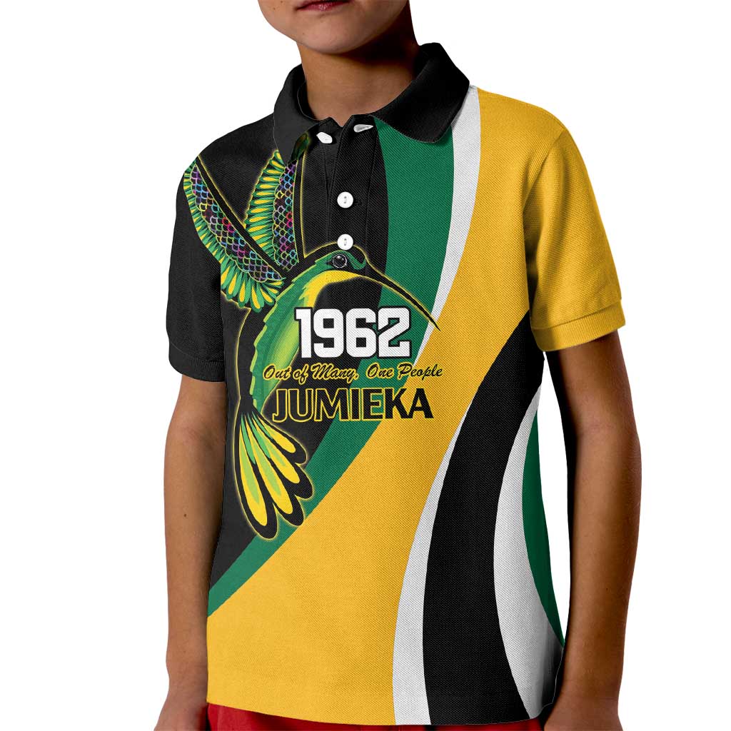 Jamaica Independence Day Personalized Kid Polo Shirt Green and Yellow Tribal Hummingbird - Wonder Print Shop