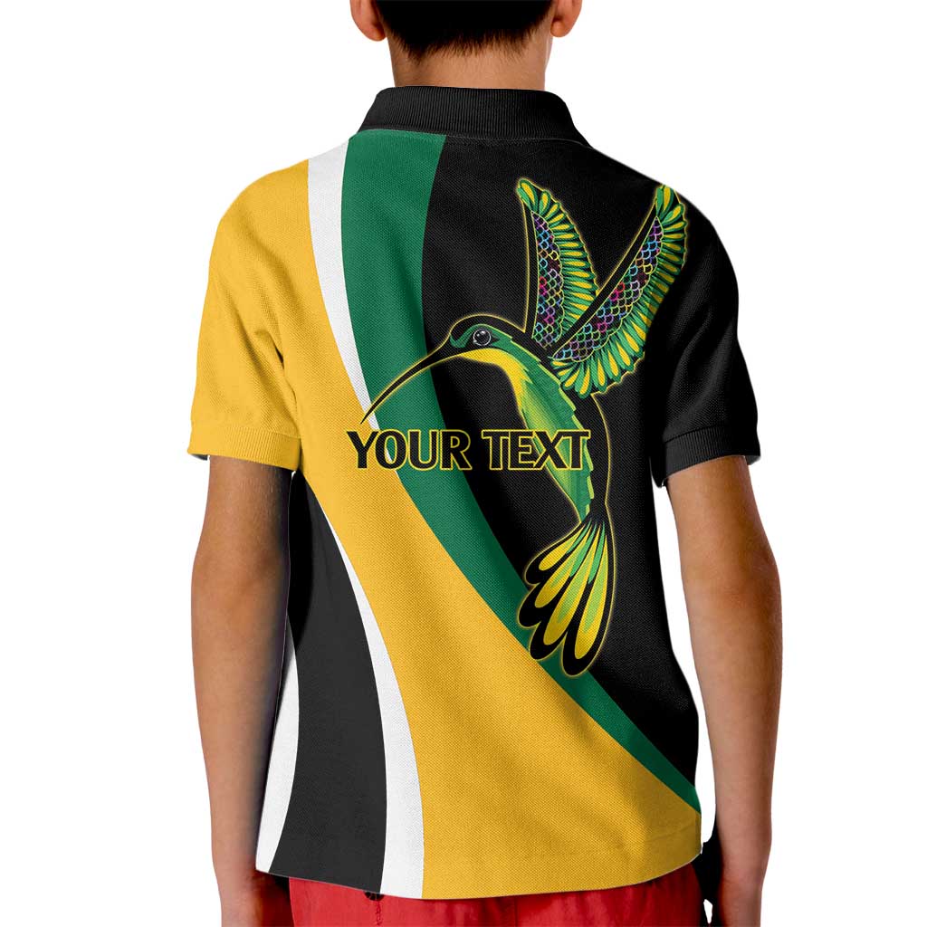 Jamaica Independence Day Personalized Kid Polo Shirt Green and Yellow Tribal Hummingbird - Wonder Print Shop