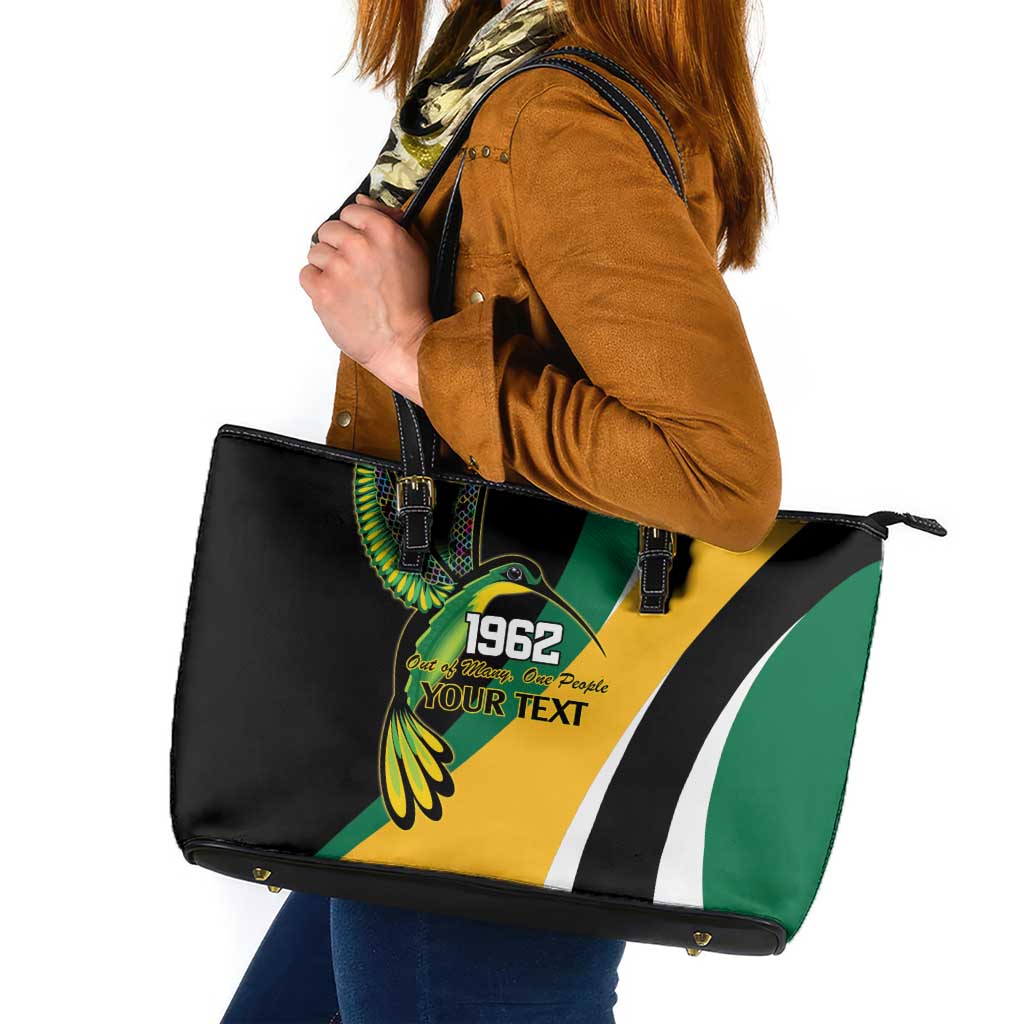 Jamaica Independence Day Personalized Leather Tote Bag Green and Yellow Tribal Hummingbird - Wonder Print Shop