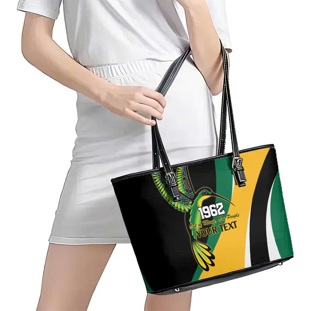 Jamaica Independence Day Personalized Leather Tote Bag Green and Yellow Tribal Hummingbird - Wonder Print Shop