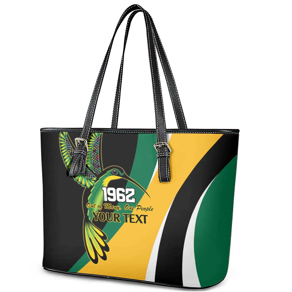 Jamaica Independence Day Personalized Leather Tote Bag Green and Yellow Tribal Hummingbird - Wonder Print Shop