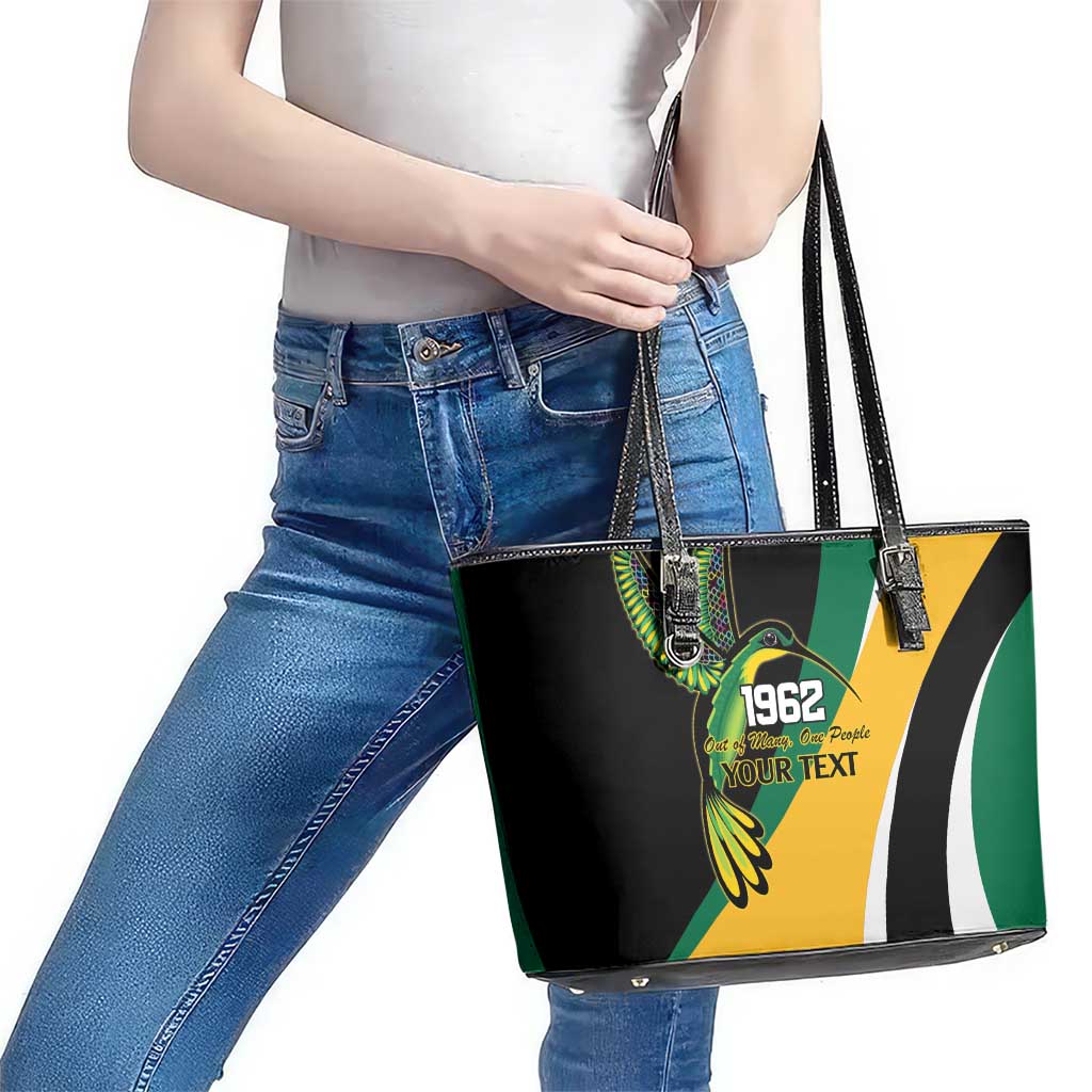 Jamaica Independence Day Personalized Leather Tote Bag Green and Yellow Tribal Hummingbird - Wonder Print Shop