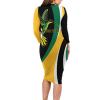 Jamaica Independence Day Personalized Long Sleeve Bodycon Dress Green and Yellow Tribal Hummingbird - Wonder Print Shop