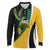 Jamaica Independence Day Personalized Long Sleeve Polo Shirt Green and Yellow Tribal Hummingbird - Wonder Print Shop