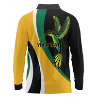 Jamaica Independence Day Personalized Long Sleeve Polo Shirt Green and Yellow Tribal Hummingbird - Wonder Print Shop