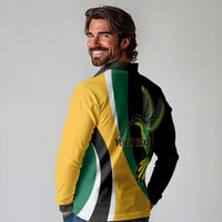 Jamaica Independence Day Personalized Long Sleeve Polo Shirt Green and Yellow Tribal Hummingbird - Wonder Print Shop