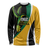 Jamaica Independence Day Personalized Long Sleeve Shirt Green and Yellow Tribal Hummingbird - Wonder Print Shop