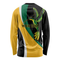 Jamaica Independence Day Personalized Long Sleeve Shirt Green and Yellow Tribal Hummingbird - Wonder Print Shop
