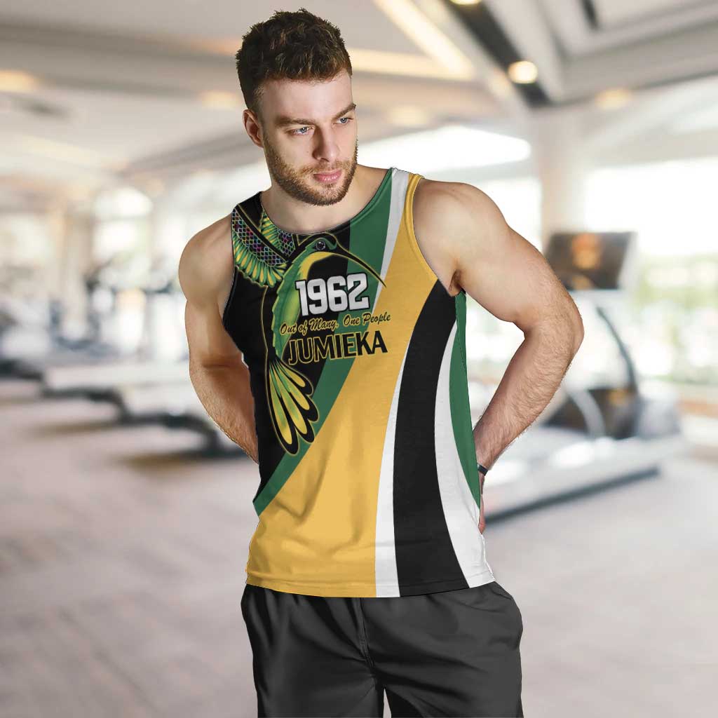 Jamaica Independence Day Personalized Men Tank Top Green and Yellow Tribal Hummingbird - Wonder Print Shop