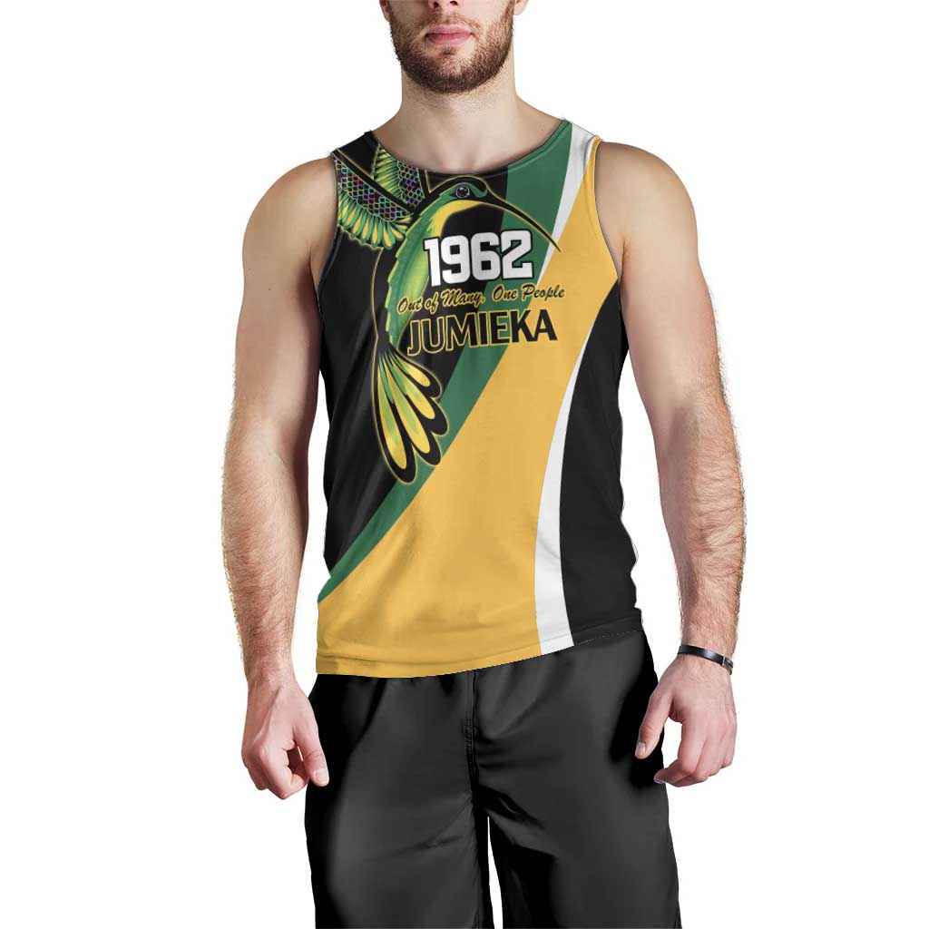 Jamaica Independence Day Personalized Men Tank Top Green and Yellow Tribal Hummingbird - Wonder Print Shop