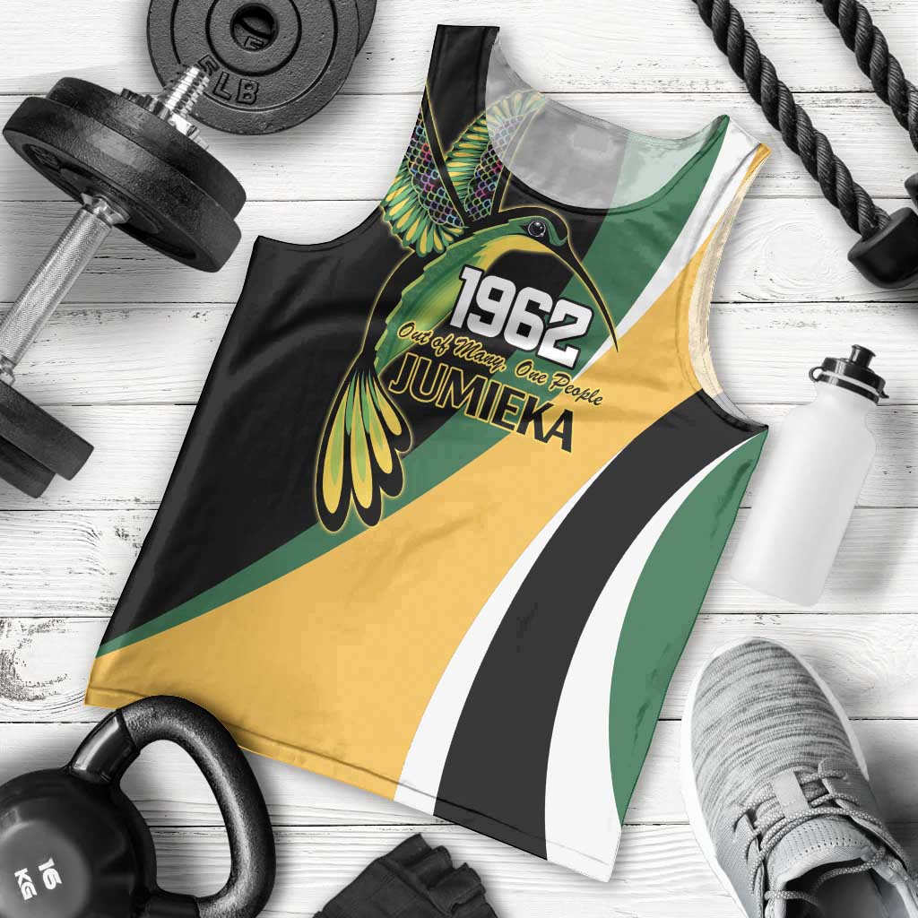 Jamaica Independence Day Personalized Men Tank Top Green and Yellow Tribal Hummingbird - Wonder Print Shop