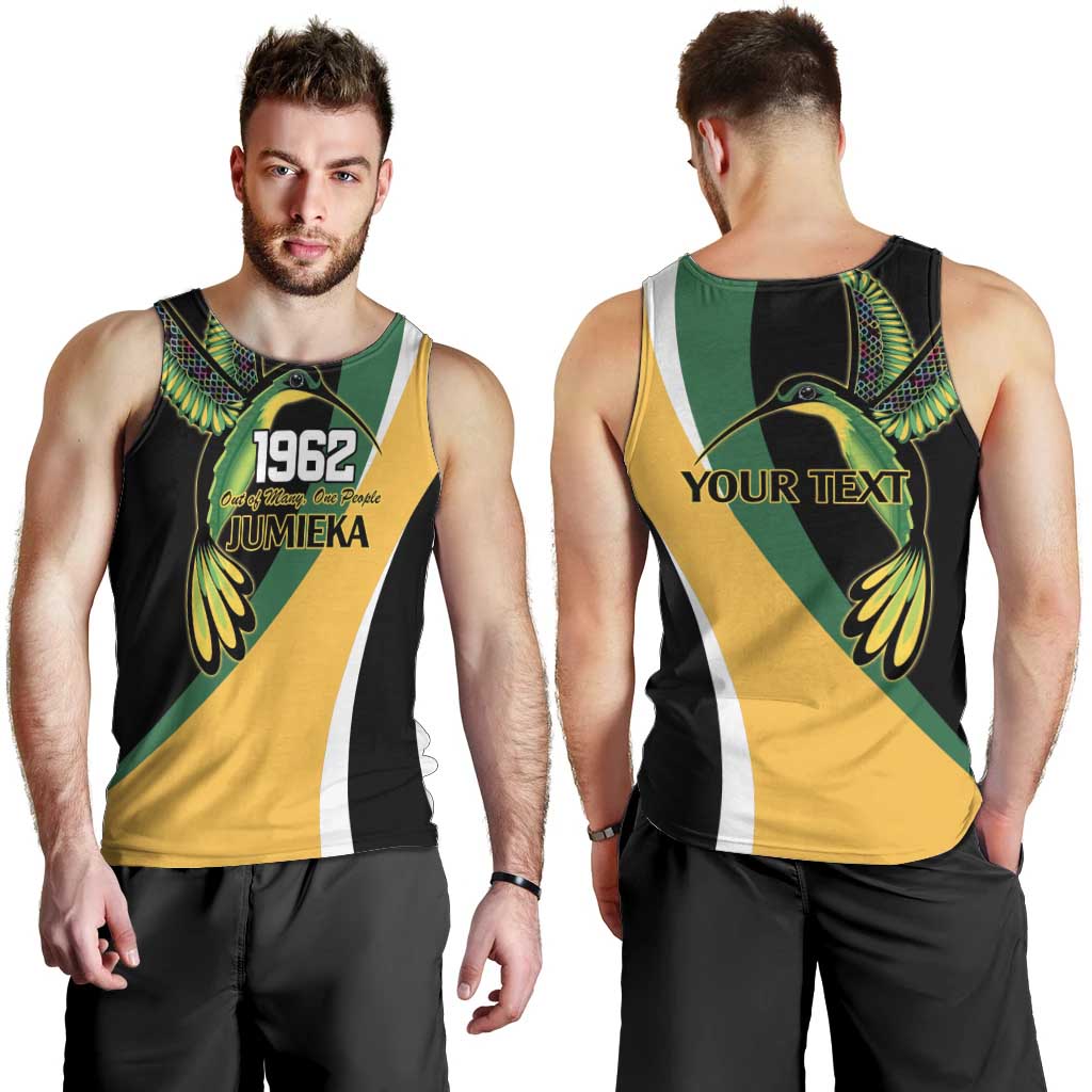 Jamaica Independence Day Personalized Men Tank Top Green and Yellow Tribal Hummingbird - Wonder Print Shop