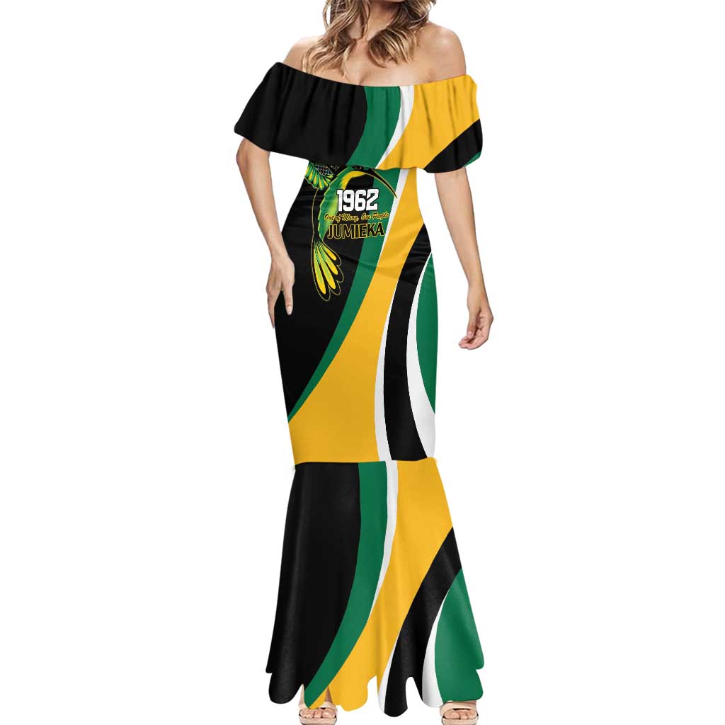 Jamaica Independence Day Personalized Mermaid Dress Green and Yellow Tribal Hummingbird - Wonder Print Shop