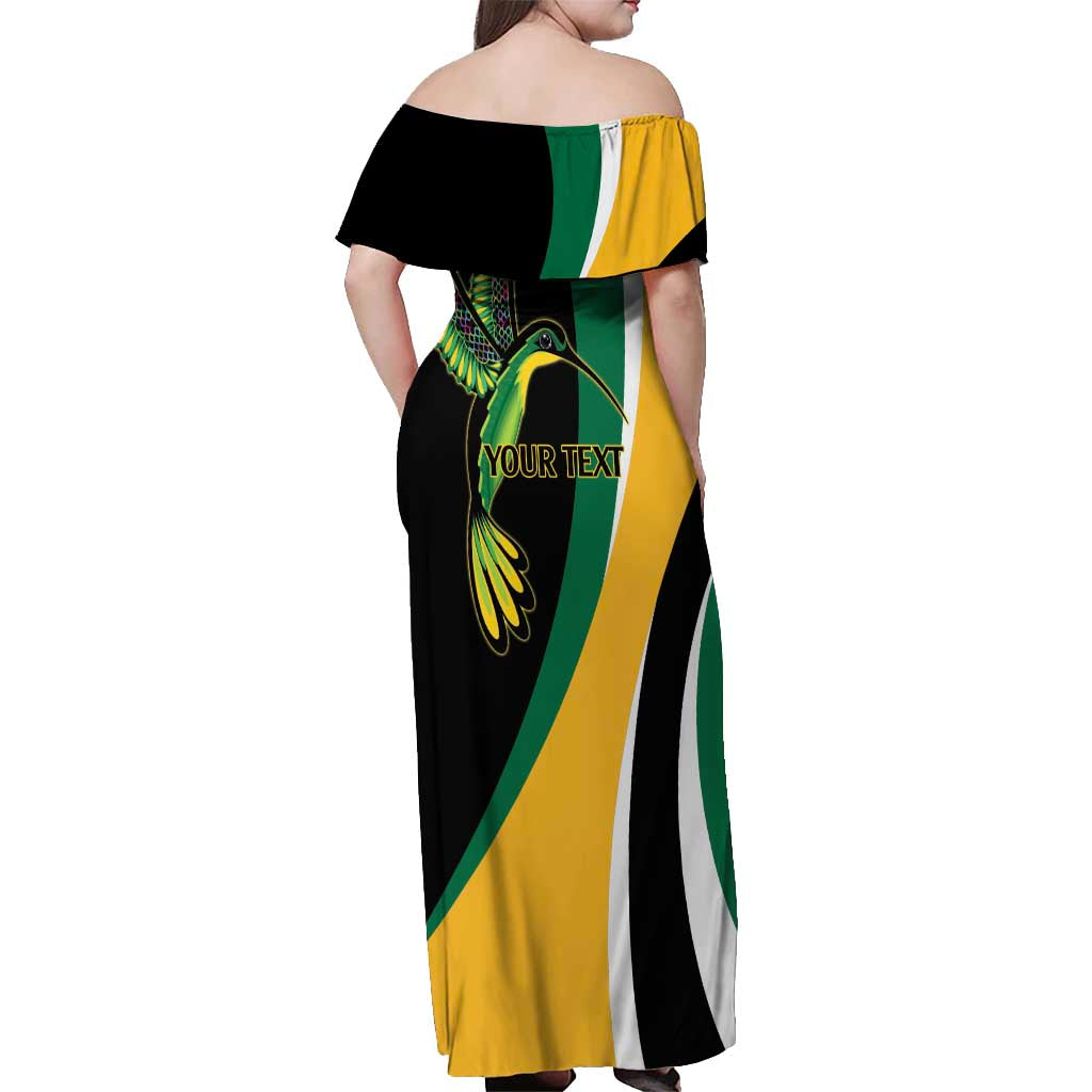 Jamaica Independence Day Personalized Off Shoulder Maxi Dress Green and Yellow Tribal Hummingbird - Wonder Print Shop