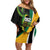 Jamaica Independence Day Personalized Off Shoulder Short Dress Green and Yellow Tribal Hummingbird - Wonder Print Shop