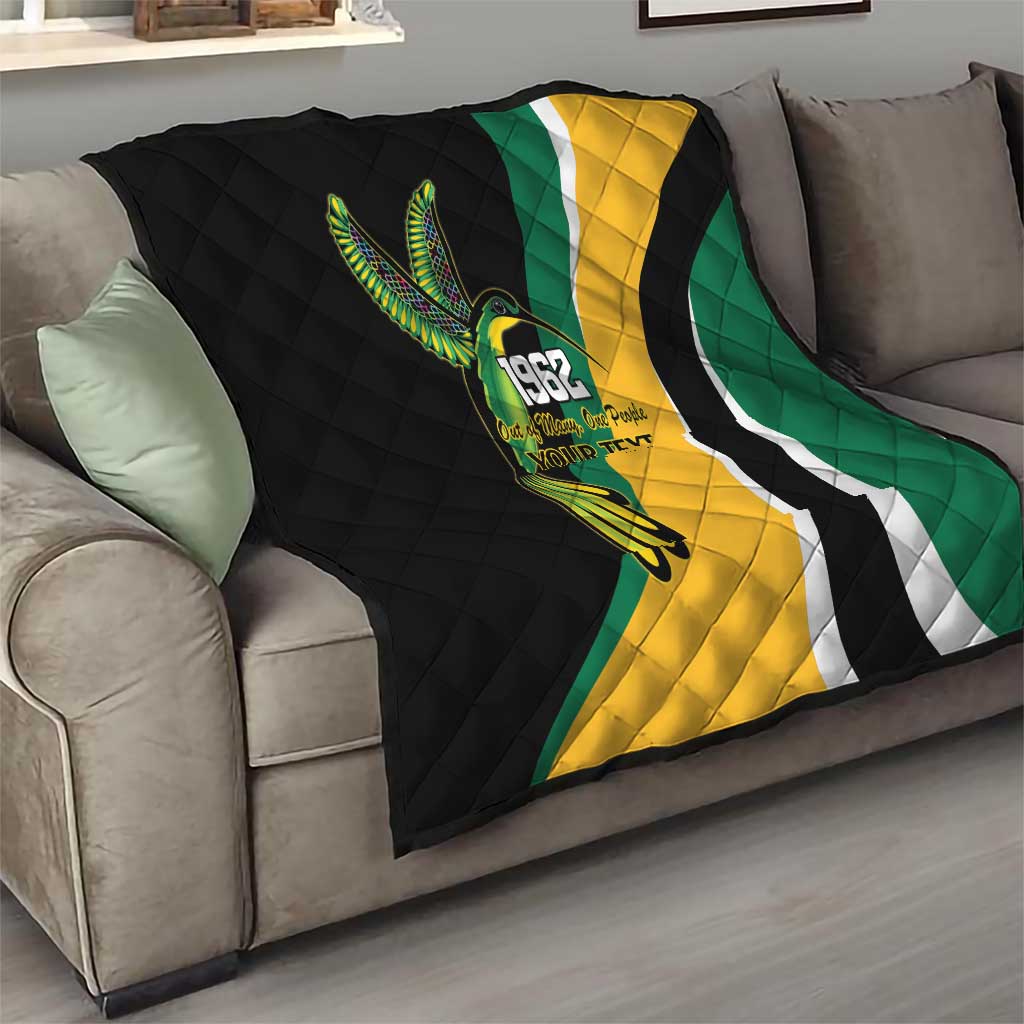 Jamaica Independence Day Personalized Quilt Green and Yellow Tribal Hummingbird - Wonder Print Shop
