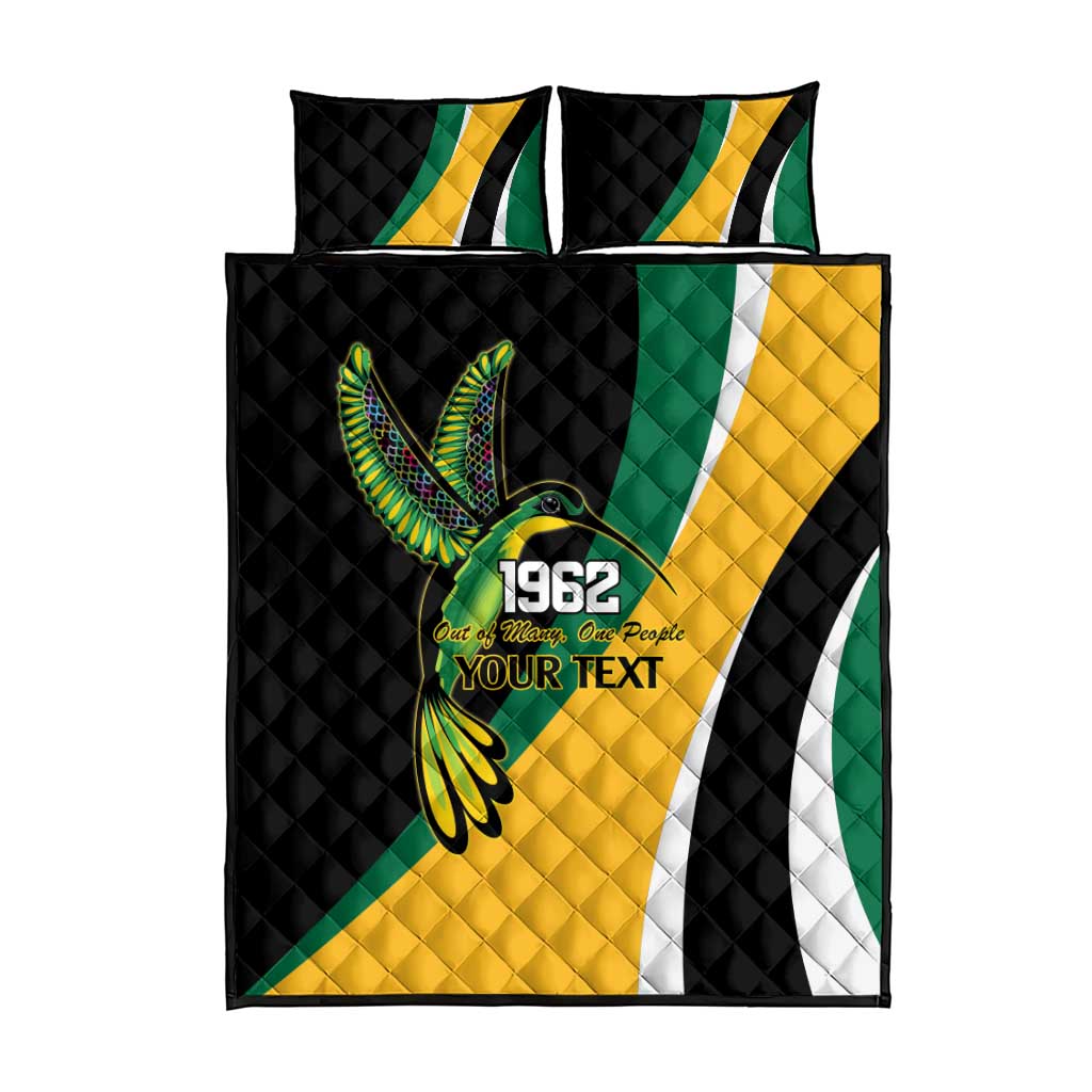 Jamaica Independence Day Personalized Quilt Bed Set Green and Yellow Tribal Hummingbird - Wonder Print Shop