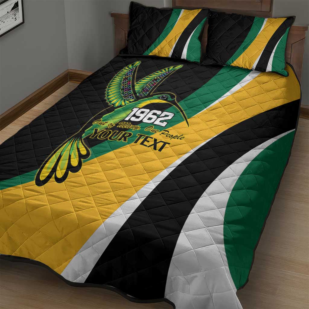 Jamaica Independence Day Personalized Quilt Bed Set Green and Yellow Tribal Hummingbird - Wonder Print Shop