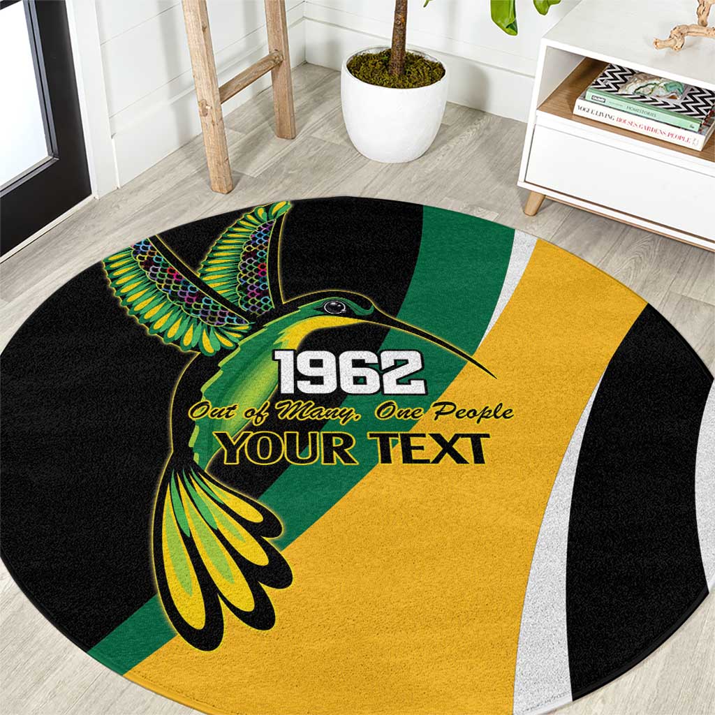 Jamaica Independence Day Personalized Round Carpet Green and Yellow Tribal Hummingbird - Wonder Print Shop