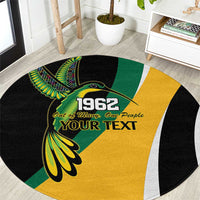 Jamaica Independence Day Personalized Round Carpet Green and Yellow Tribal Hummingbird - Wonder Print Shop