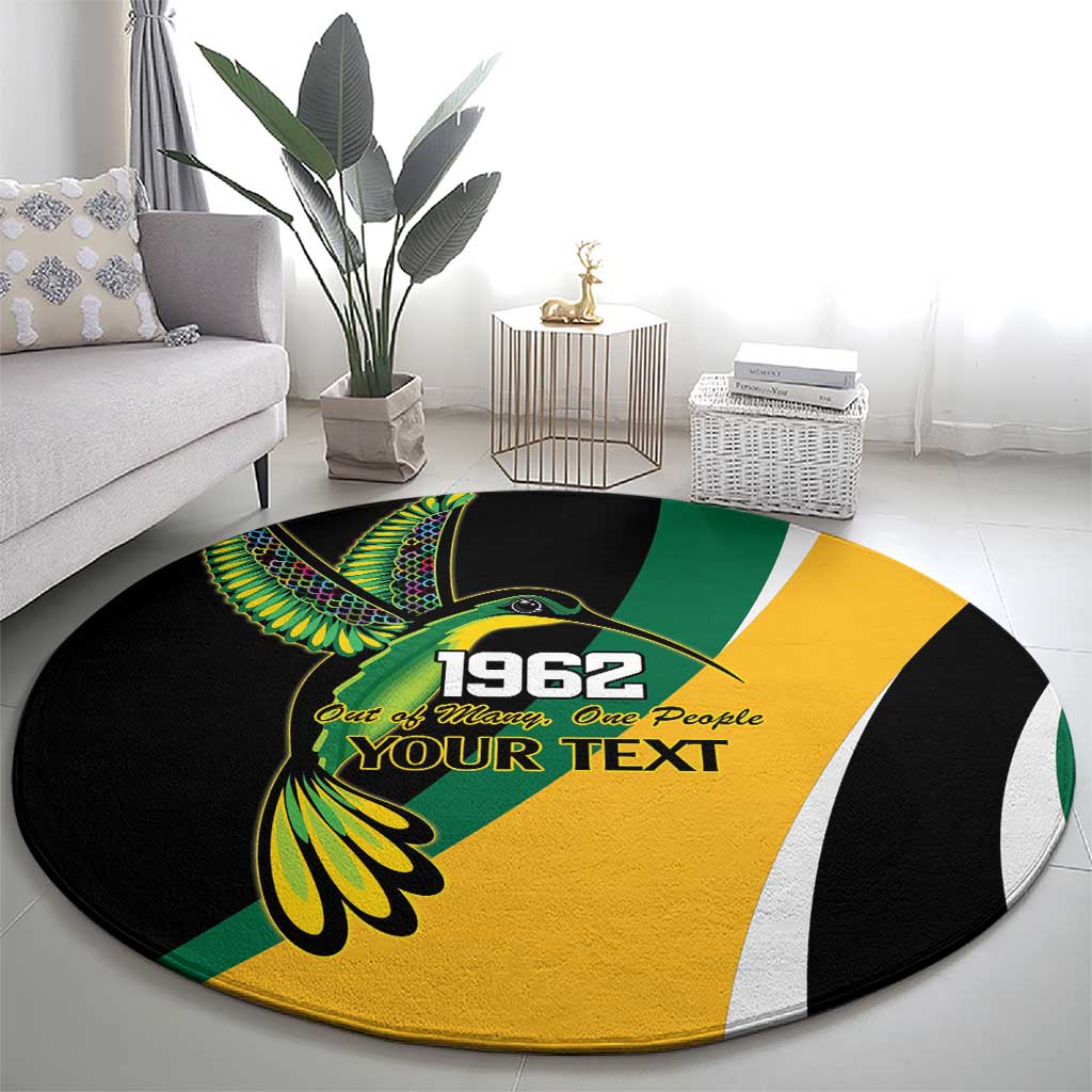Jamaica Independence Day Personalized Round Carpet Green and Yellow Tribal Hummingbird - Wonder Print Shop