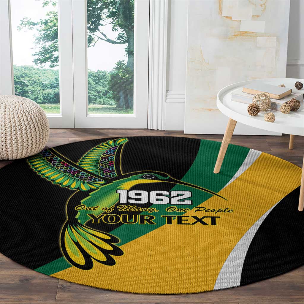 Jamaica Independence Day Personalized Round Carpet Green and Yellow Tribal Hummingbird - Wonder Print Shop