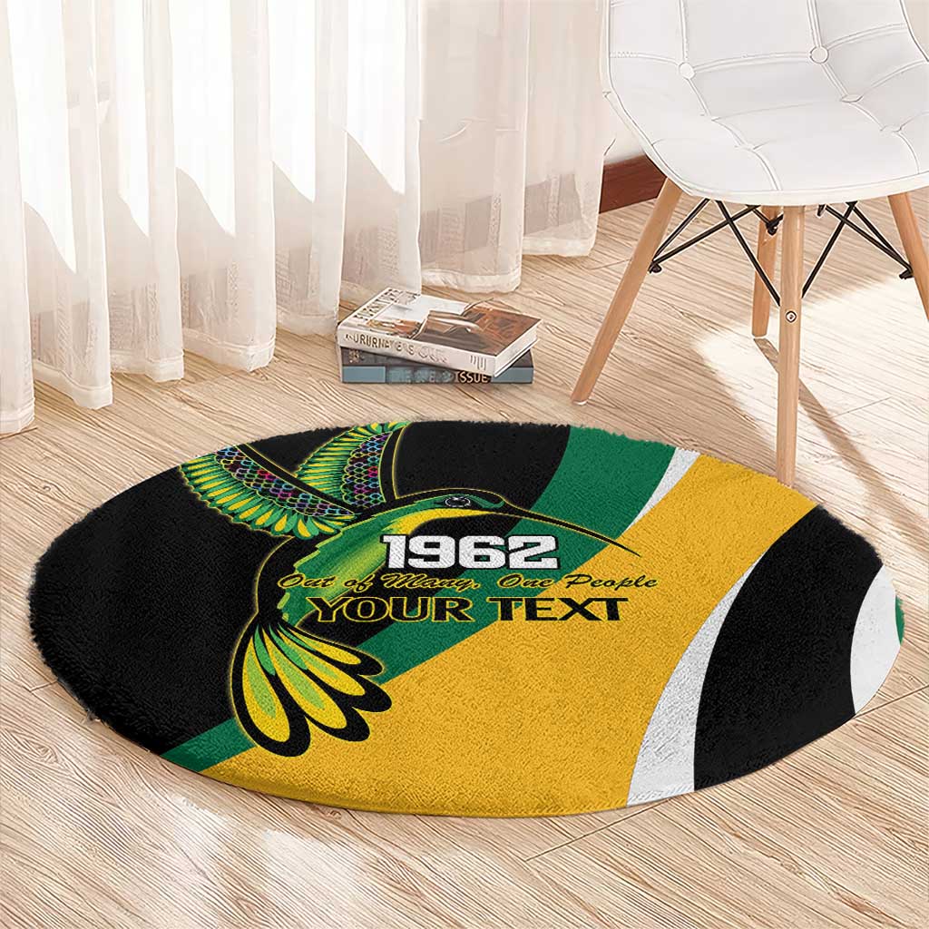 Jamaica Independence Day Personalized Round Carpet Green and Yellow Tribal Hummingbird - Wonder Print Shop