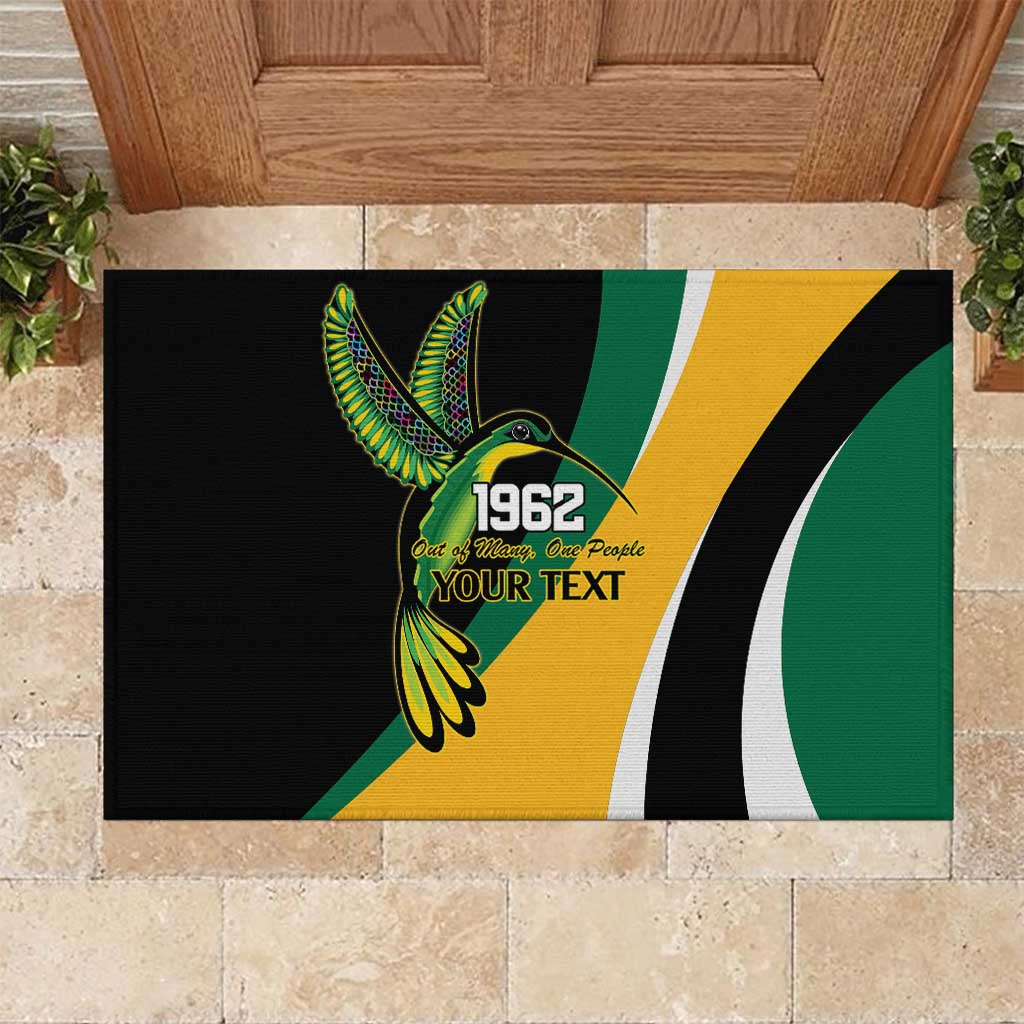 Jamaica Independence Day Personalized Rubber Doormat Green and Yellow Tribal Hummingbird - Wonder Print Shop