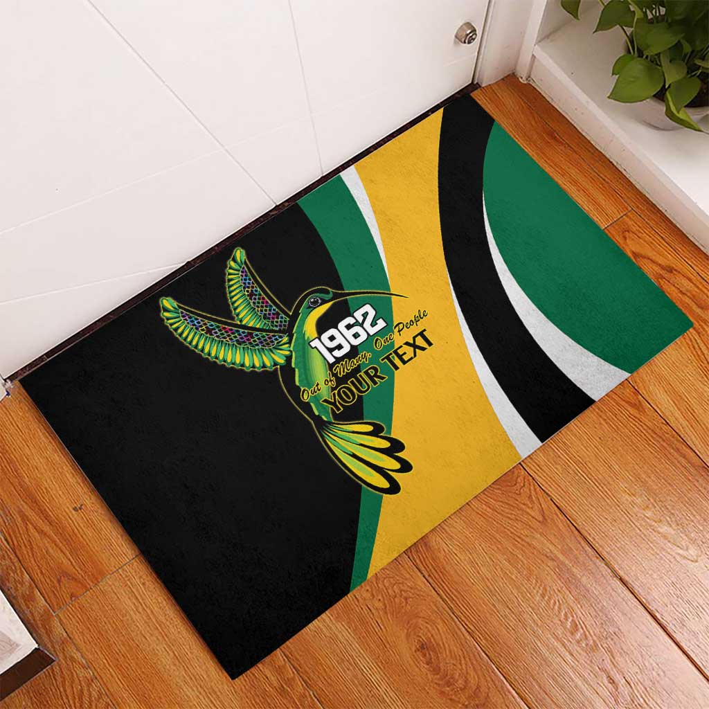 Jamaica Independence Day Personalized Rubber Doormat Green and Yellow Tribal Hummingbird - Wonder Print Shop