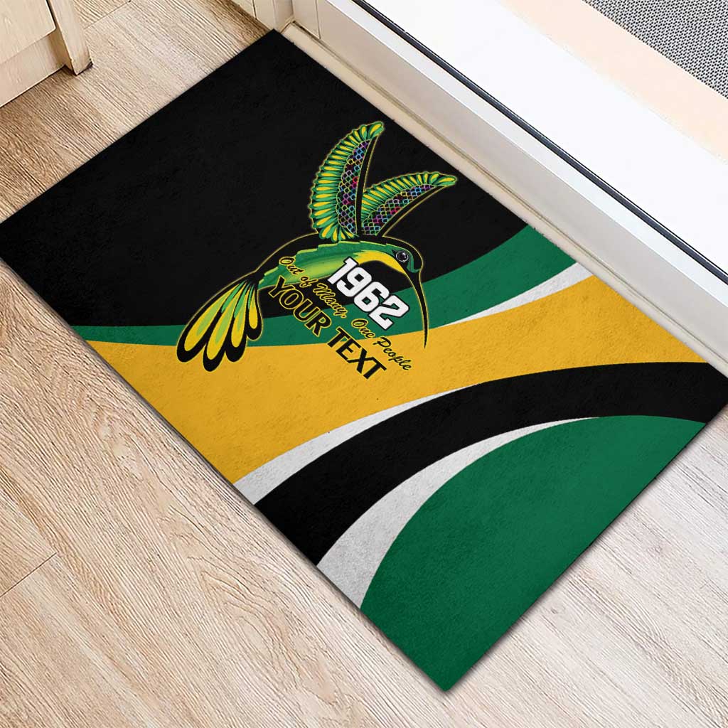 Jamaica Independence Day Personalized Rubber Doormat Green and Yellow Tribal Hummingbird - Wonder Print Shop