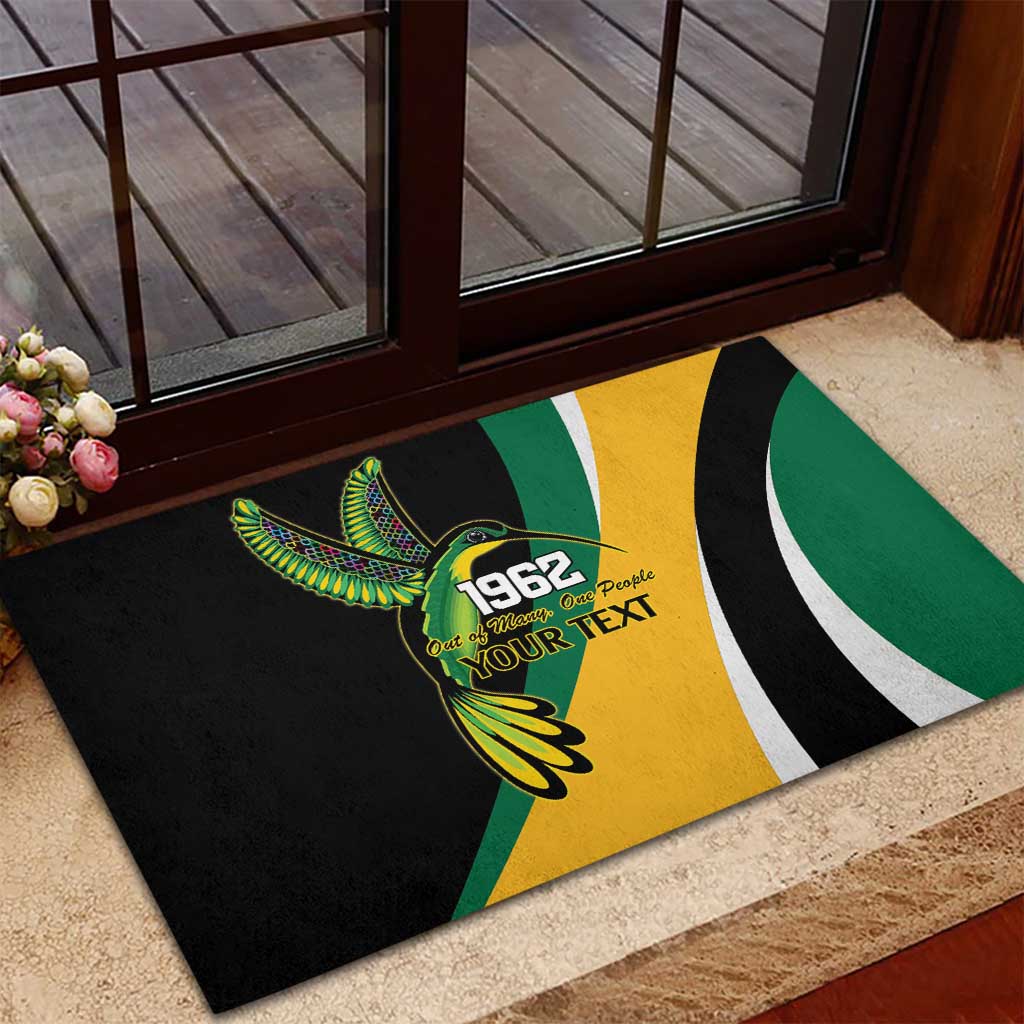 Jamaica Independence Day Personalized Rubber Doormat Green and Yellow Tribal Hummingbird - Wonder Print Shop