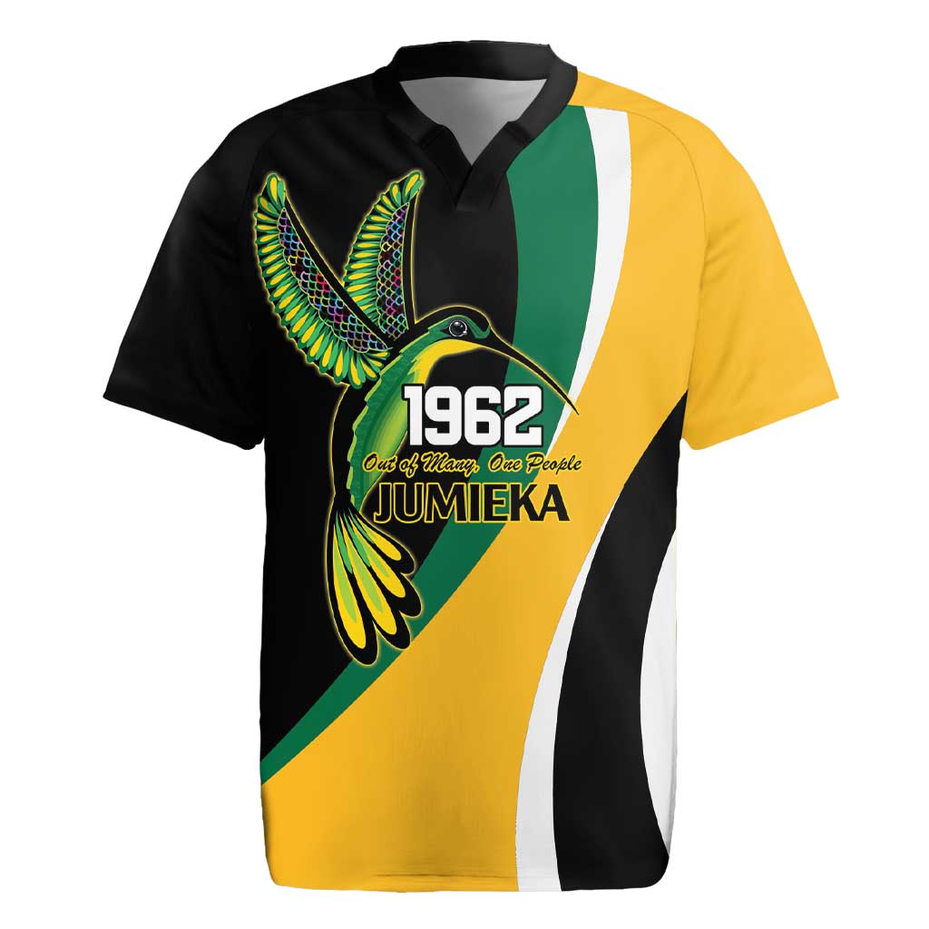 Jamaica Independence Day Personalized Rugby Jersey Green and Yellow Tribal Hummingbird - Wonder Print Shop