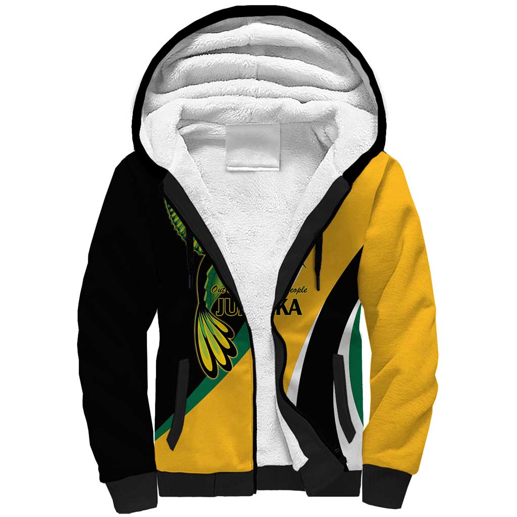 Jamaica Independence Day Personalized Sherpa Hoodie Green and Yellow Tribal Hummingbird - Wonder Print Shop
