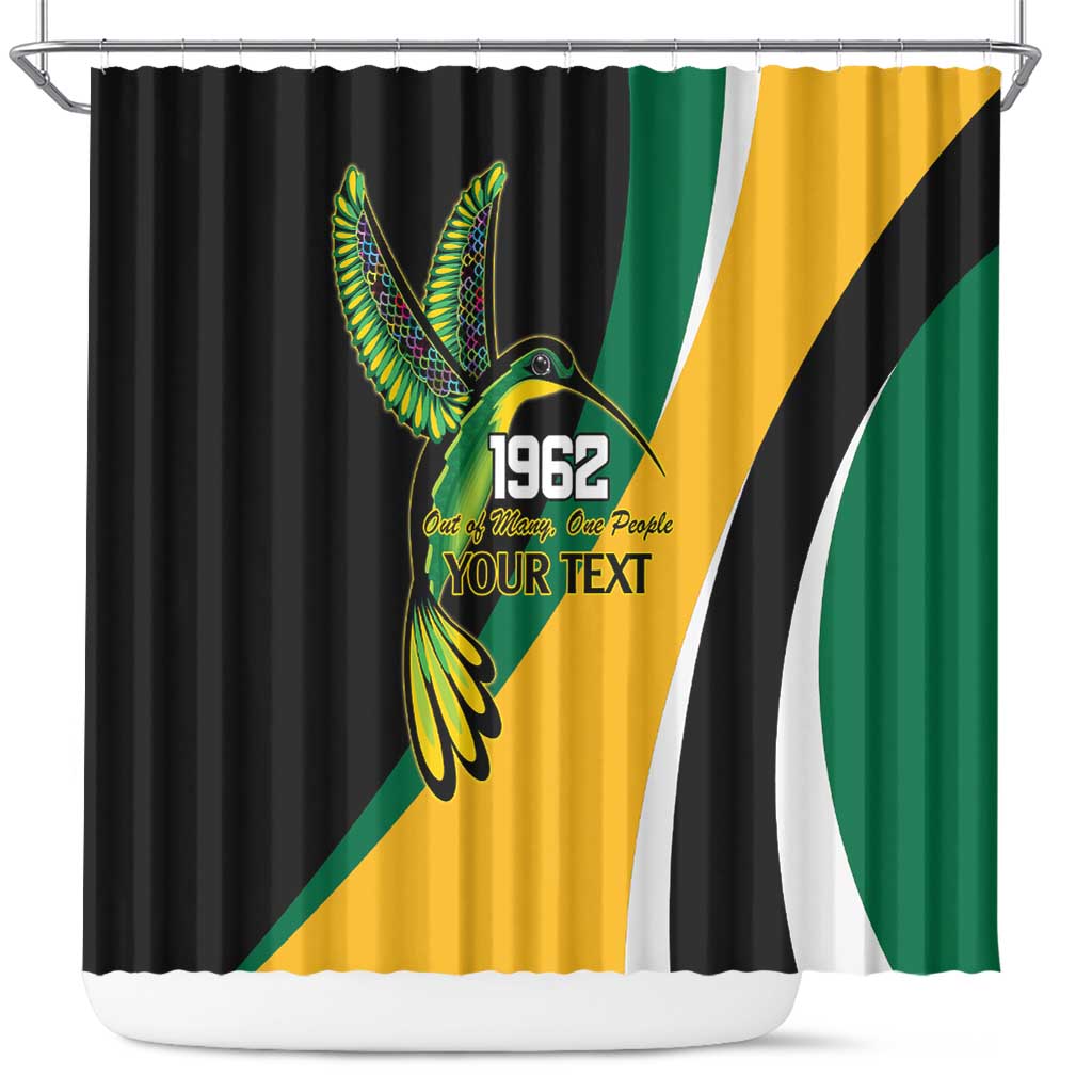 Jamaica Independence Day Personalized Shower Curtain Green and Yellow Tribal Hummingbird - Wonder Print Shop