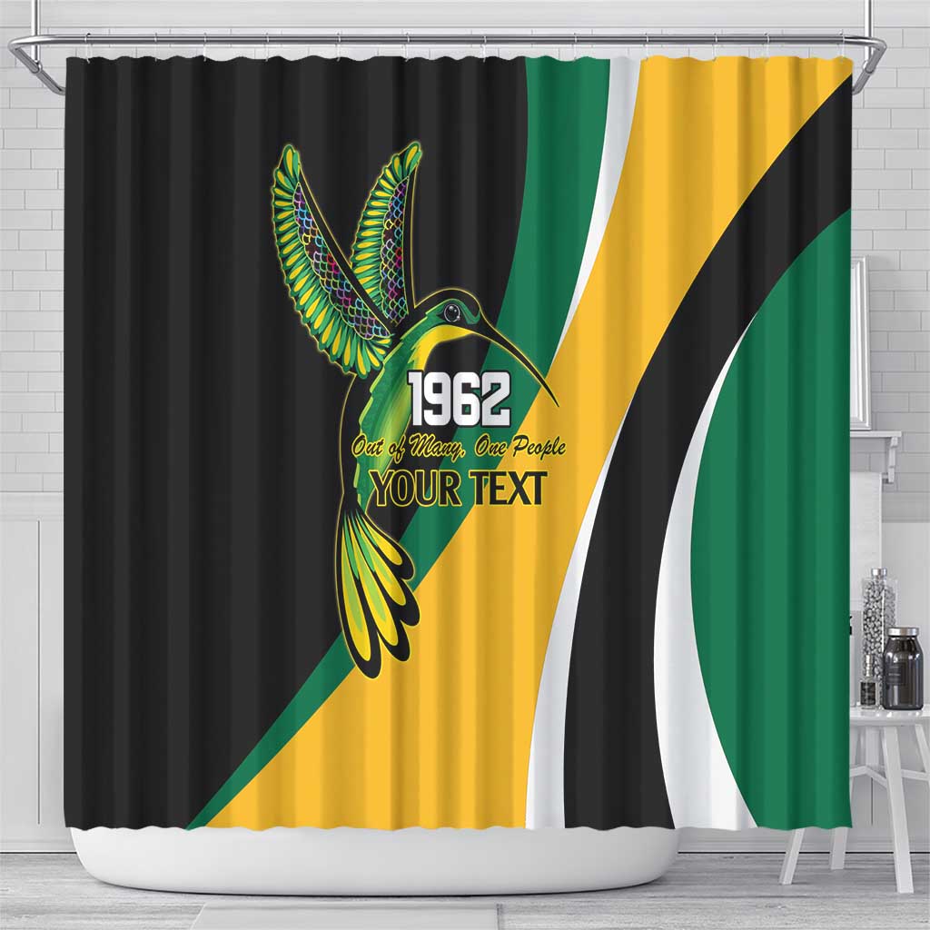 Jamaica Independence Day Personalized Shower Curtain Green and Yellow Tribal Hummingbird - Wonder Print Shop
