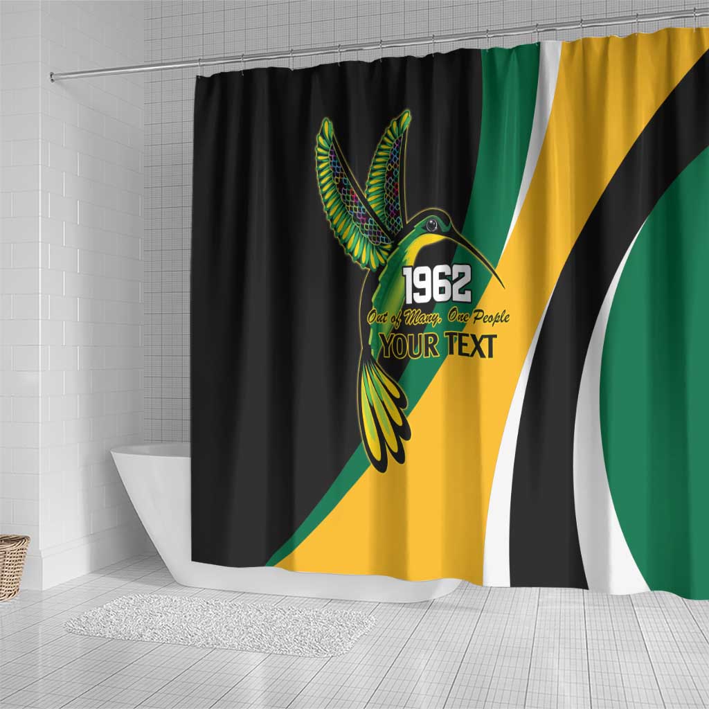 Jamaica Independence Day Personalized Shower Curtain Green and Yellow Tribal Hummingbird - Wonder Print Shop