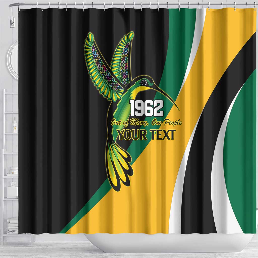 Jamaica Independence Day Personalized Shower Curtain Green and Yellow Tribal Hummingbird - Wonder Print Shop