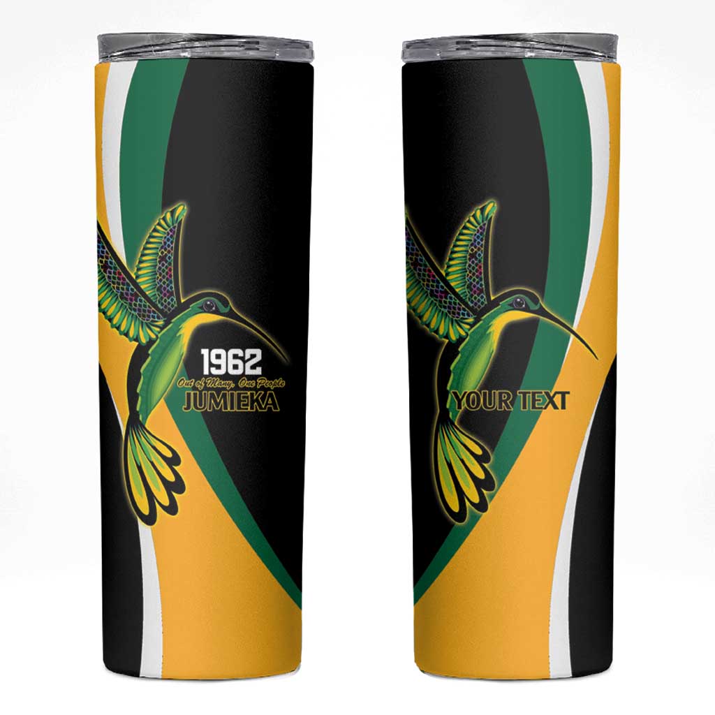 Jamaica Independence Day Personalized Skinny Tumbler Green and Yellow Tribal Hummingbird - Wonder Print Shop